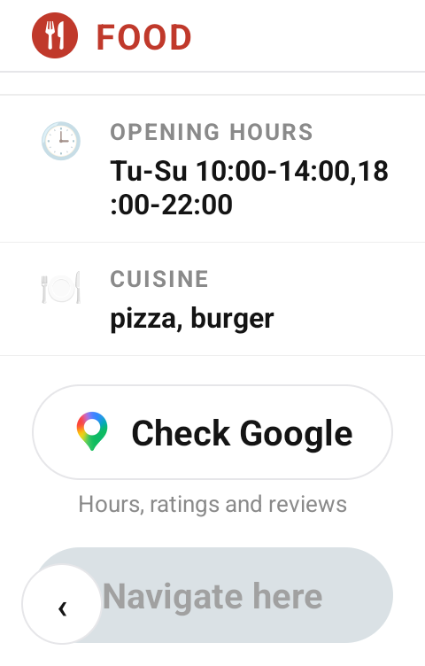 Ca na Tome's card showing opening hours, cuisine, and the Check Google button
